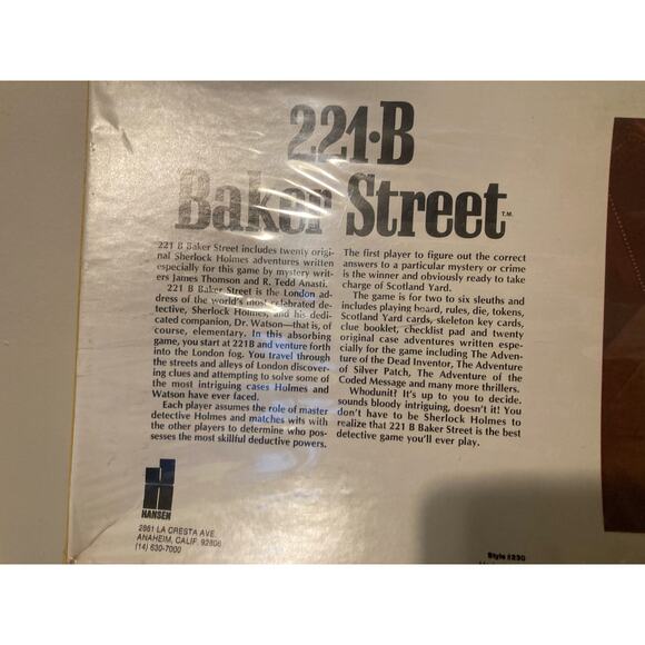Board Game 221-B BAKER STREET Detective Game 1977 New in original wrap - Picture 6 of 9